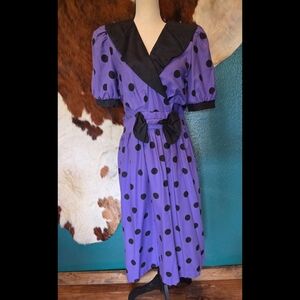 Purple Polka Dot Dress with Black Accents